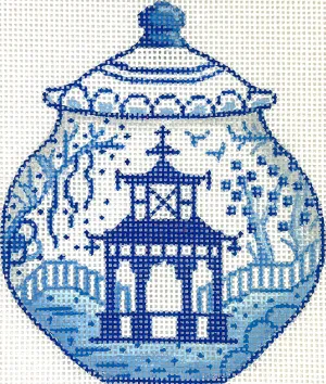 OM-329 Medium Blue & White w/ Pagoda & Willow Trees