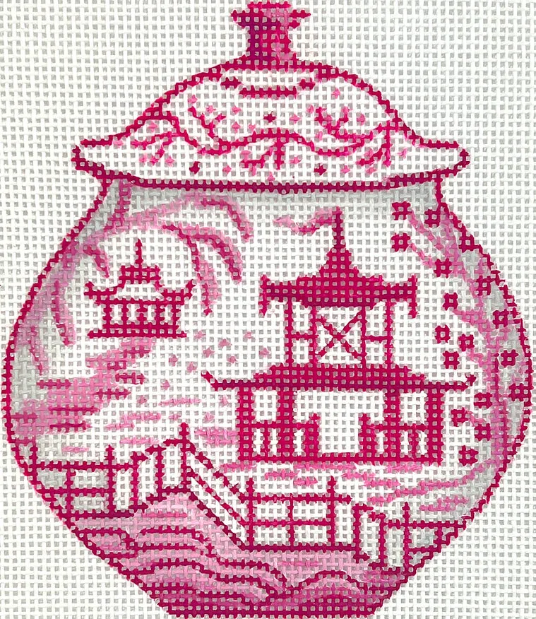 OM-333 Medium Raspberry & White w/ Pagodas & Flowering Trees