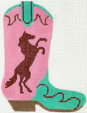 OM-399 Leaping Horse – brown on pink & turquoise