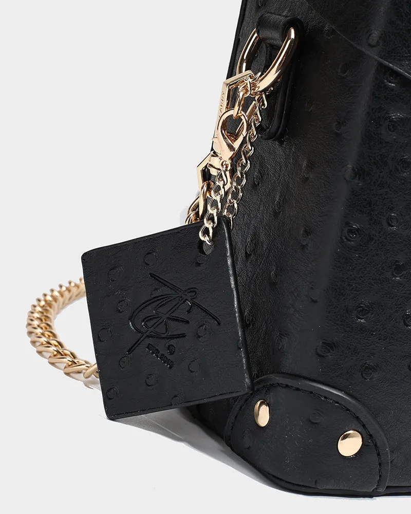 Ostrich Mini Tote Bag in Black