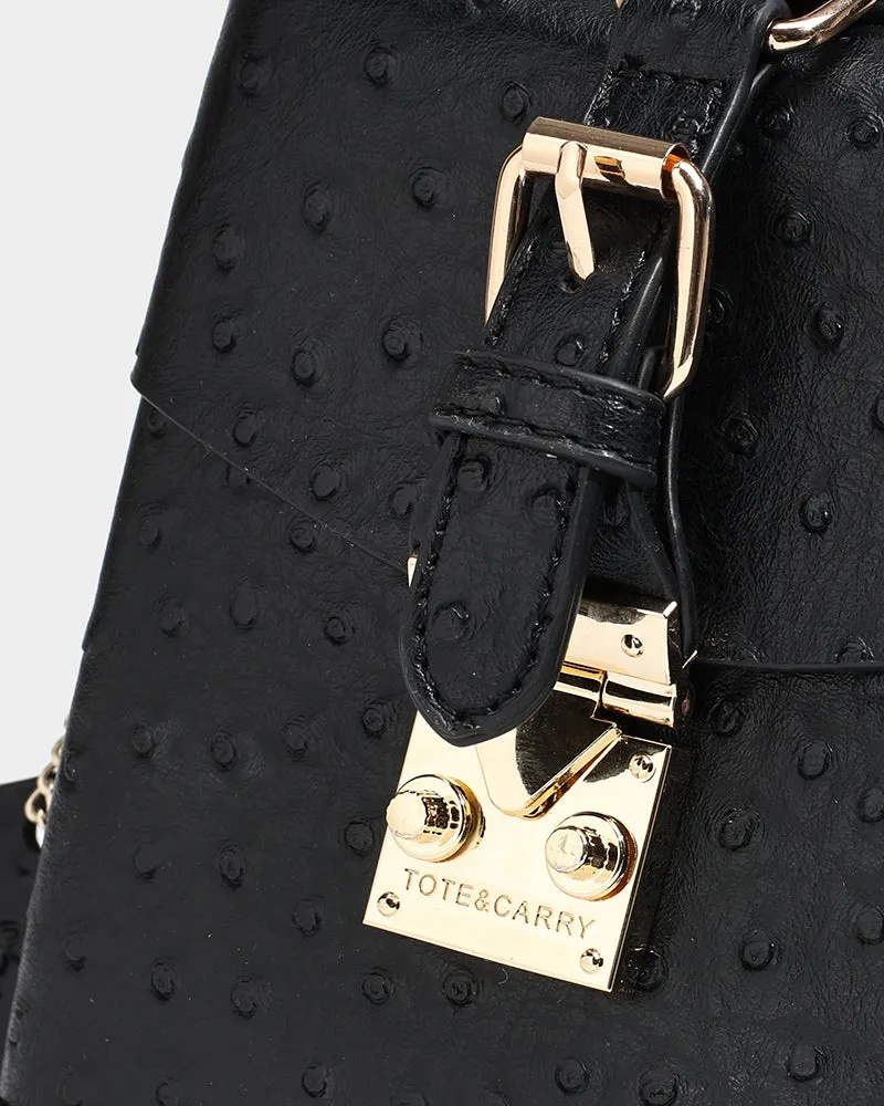 Ostrich Mini Tote Bag in Black