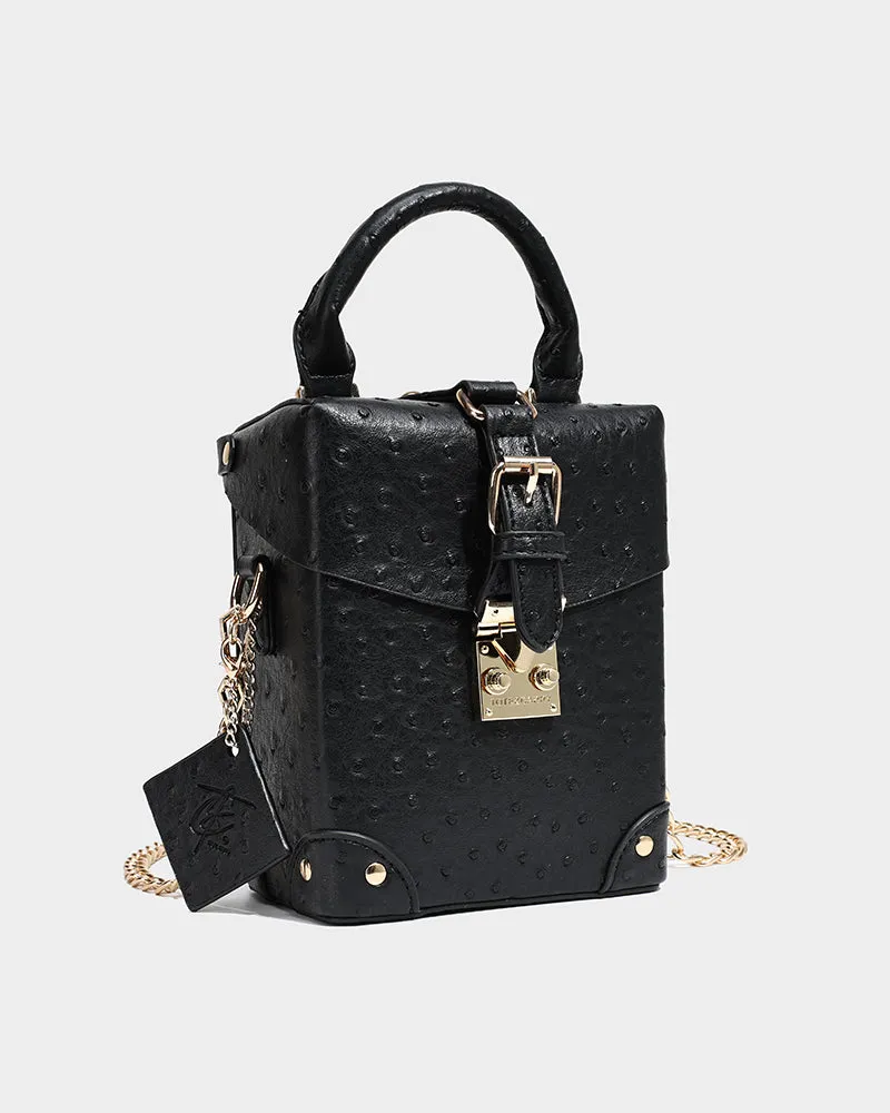Ostrich Mini Tote Bag in Black