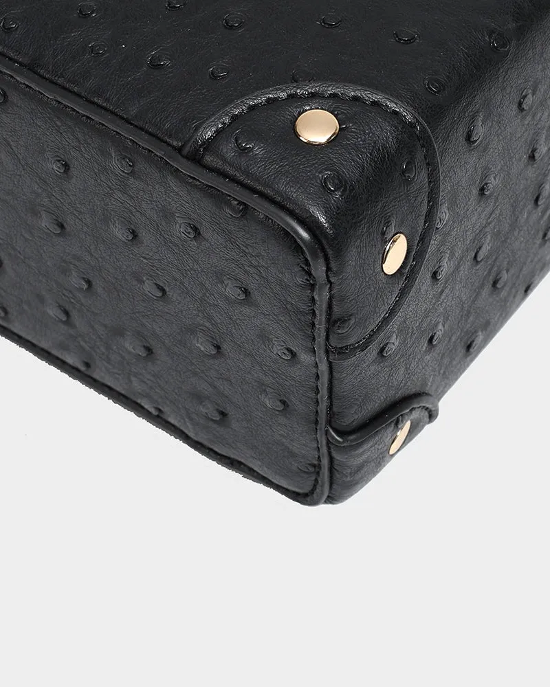 Ostrich Mini Tote Bag in Black