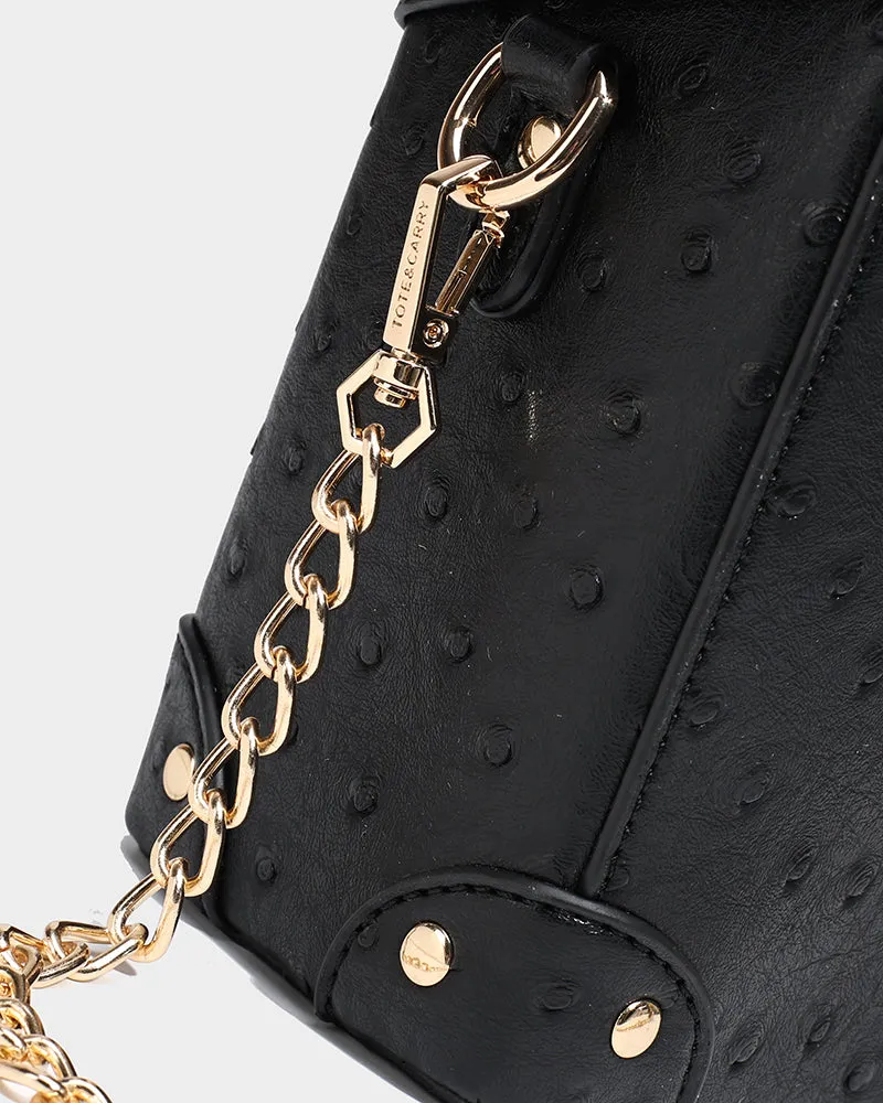 Ostrich Mini Tote Bag in Black