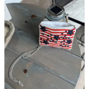 Patriotic Red White Blue Stars Stripes Beaded Coin Purse