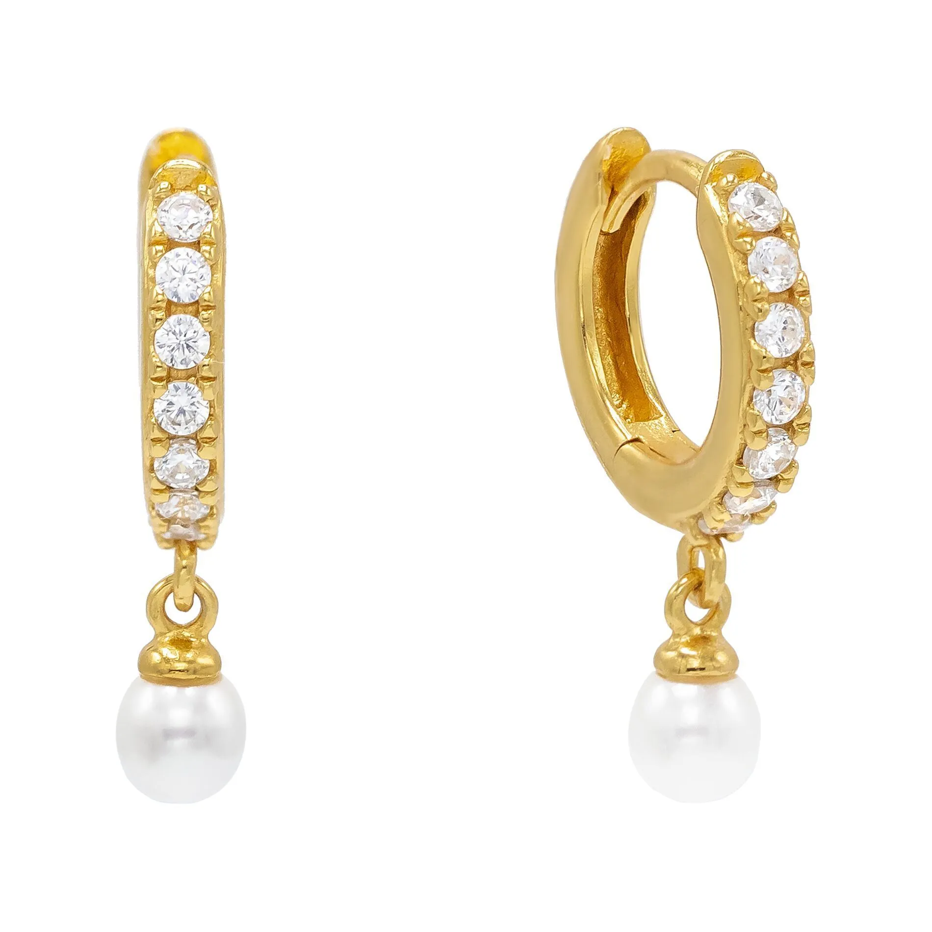 Pearl CZ Huggie Earring