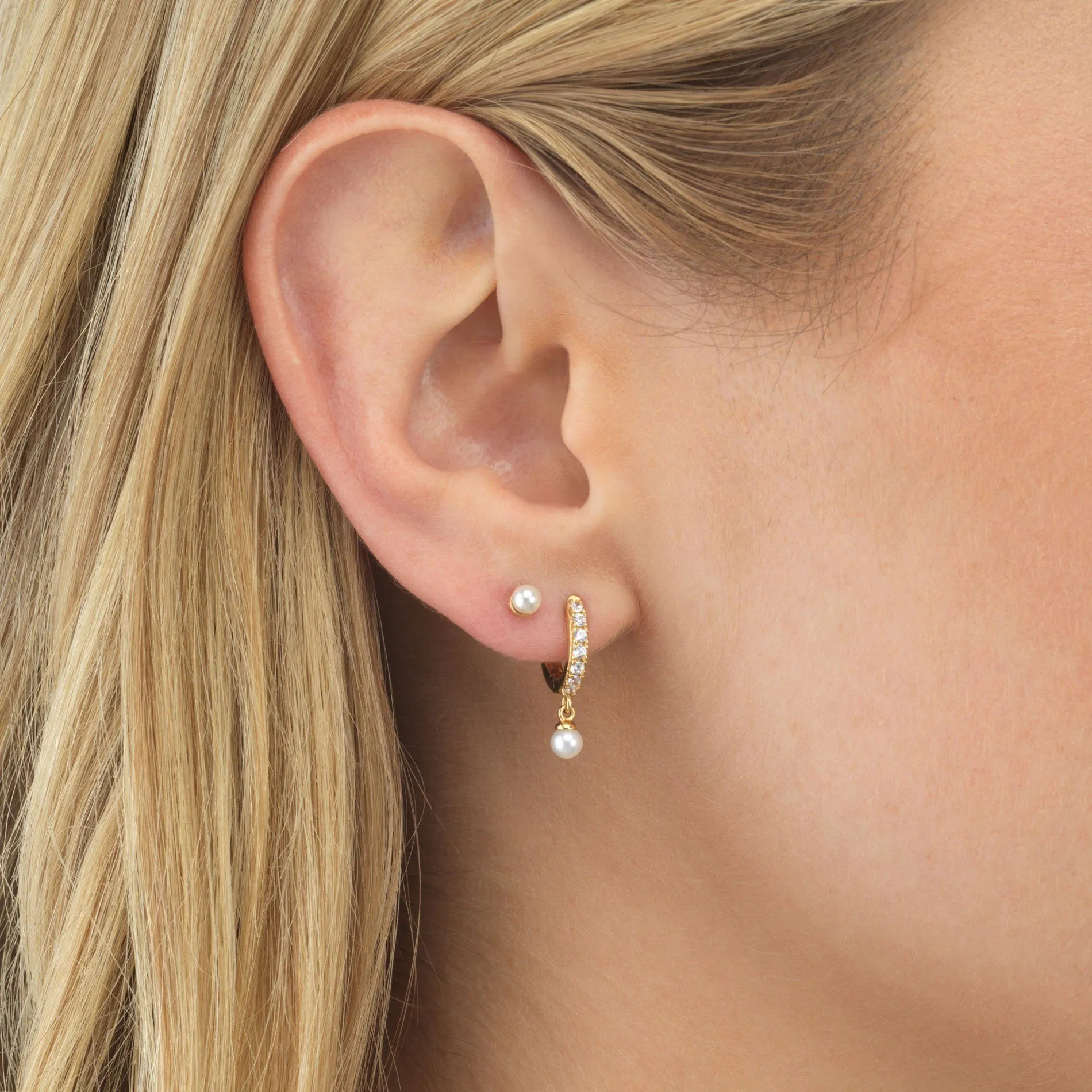 Pearl CZ Huggie Earring