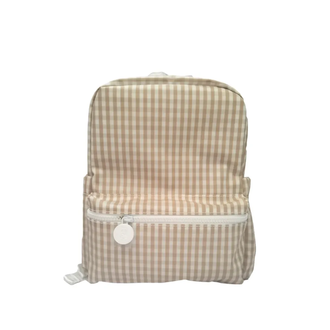 Personalized Nylon Small Backpack Beige Gingham