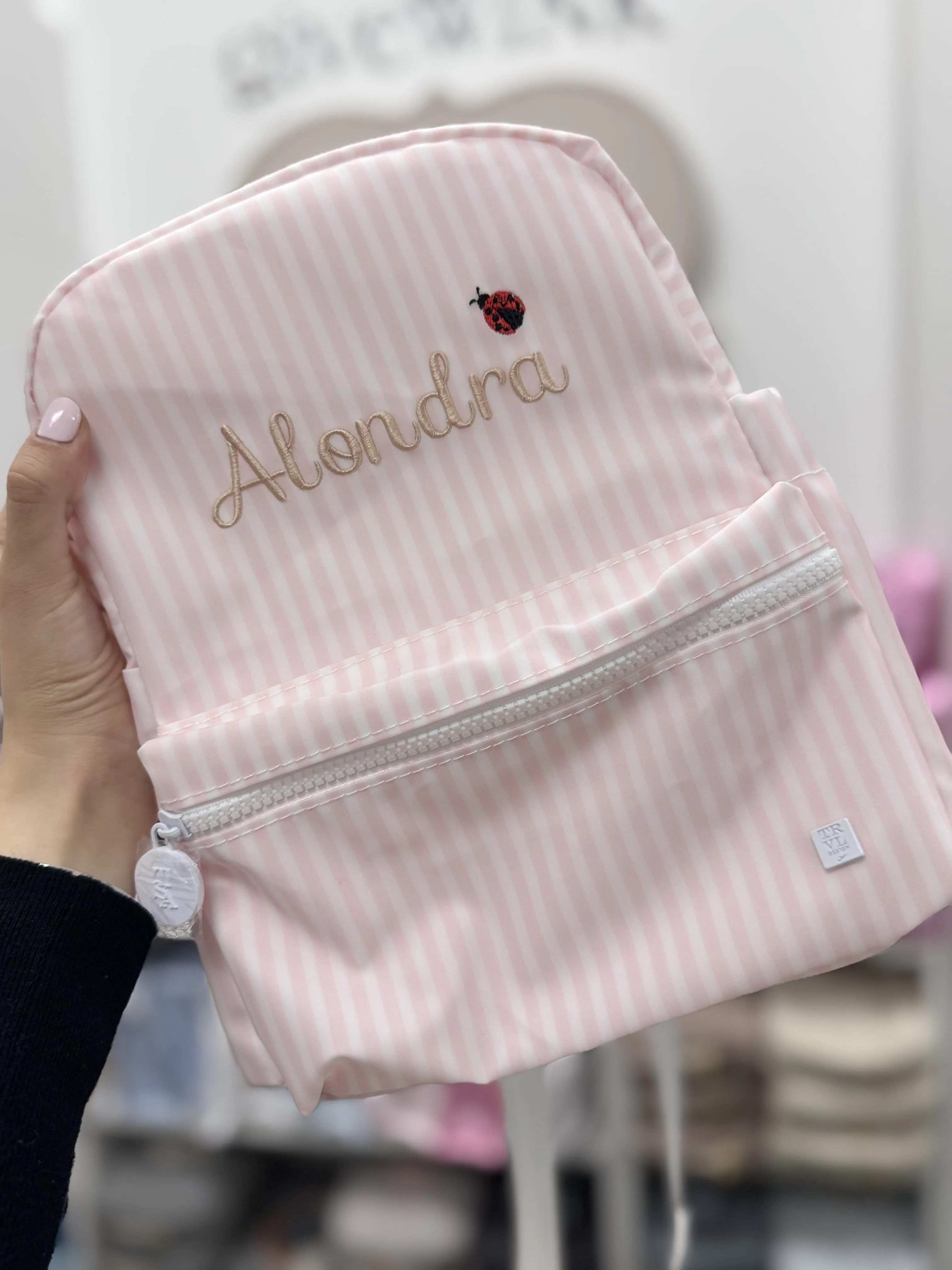 Personalized Small Nylon Backpack Pink Stripe