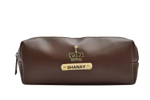 Personalized Vegan Leather Unisex Pencil Pouch - Brown