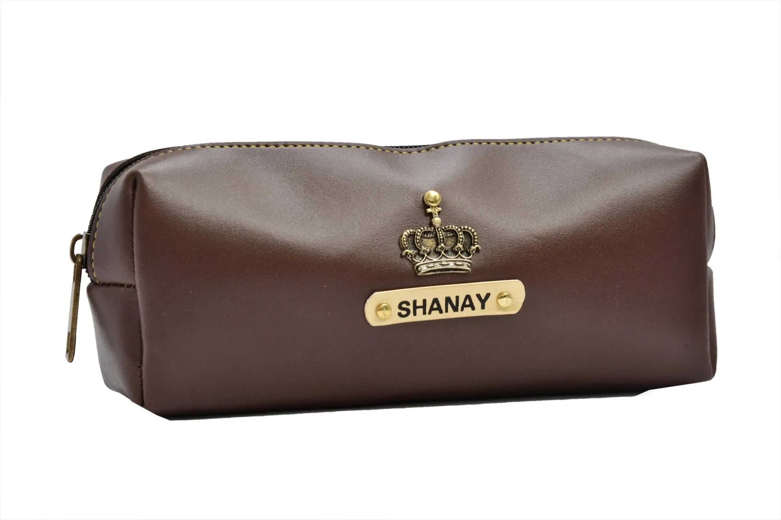 Personalized Vegan Leather Unisex Pencil Pouch - Brown
