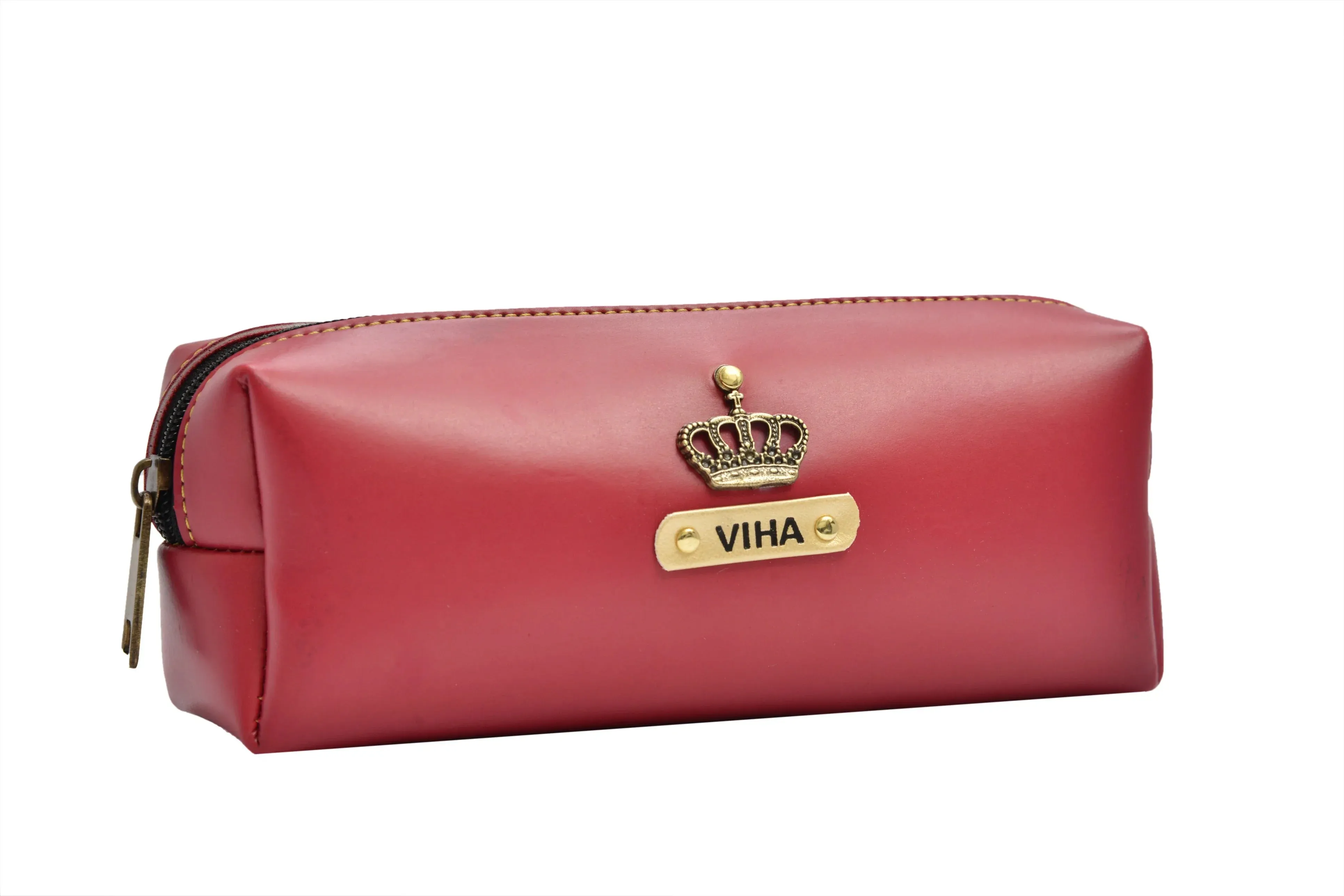 Personalized Vegan Leather Unisex Pencil Pouch - Wine