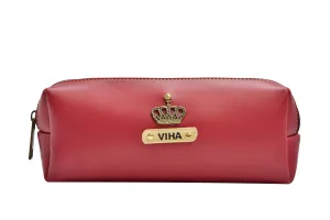 Personalized Vegan Leather Unisex Pencil Pouch - Wine