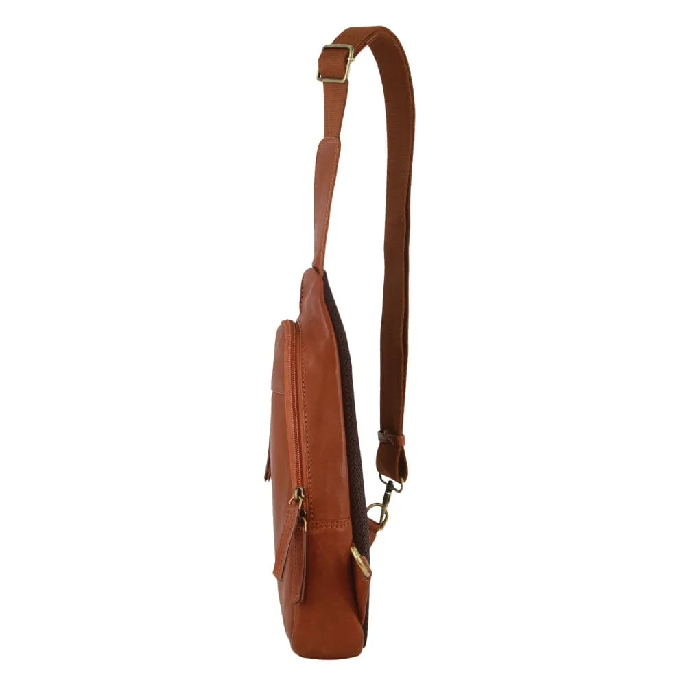 Pierre Cardin Men's Leather Sling Bag in Cognac