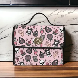 Pink kawaii cute witch potions Canvas Satchel bag, witchy bag for women, cute vegan leather strap hand bag boho bag hippies boho gift