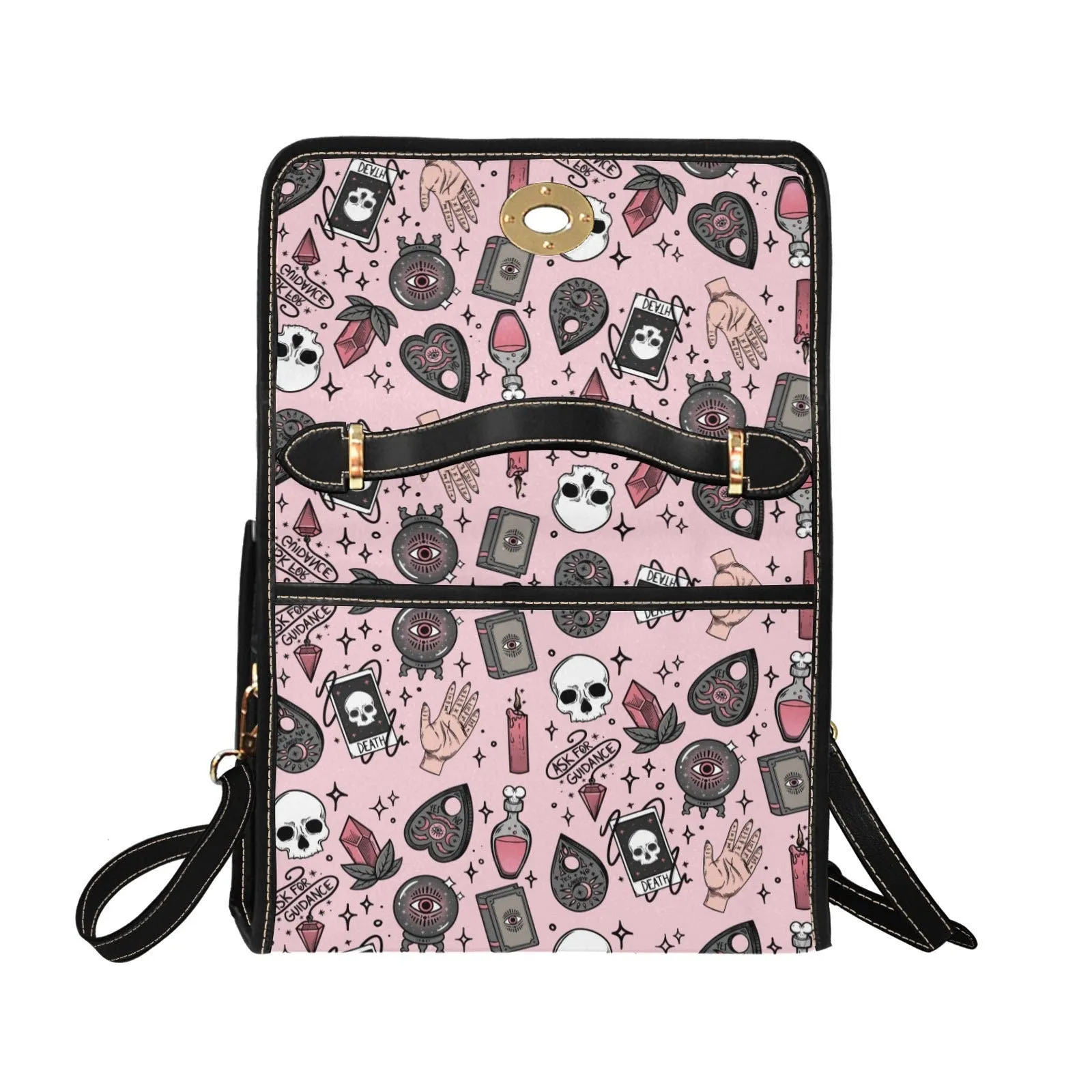 Pink kawaii cute witch potions Canvas Satchel bag, witchy bag for women, cute vegan leather strap hand bag boho bag hippies boho gift