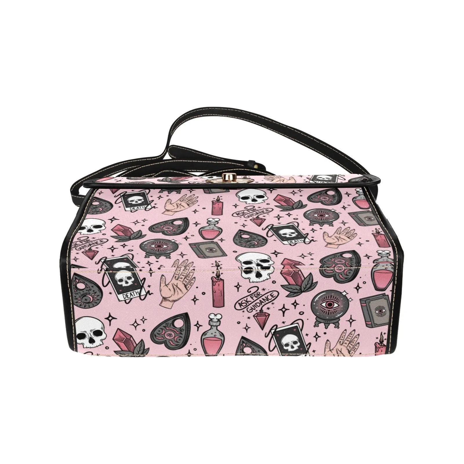 Pink kawaii cute witch potions Canvas Satchel bag, witchy bag for women, cute vegan leather strap hand bag boho bag hippies boho gift
