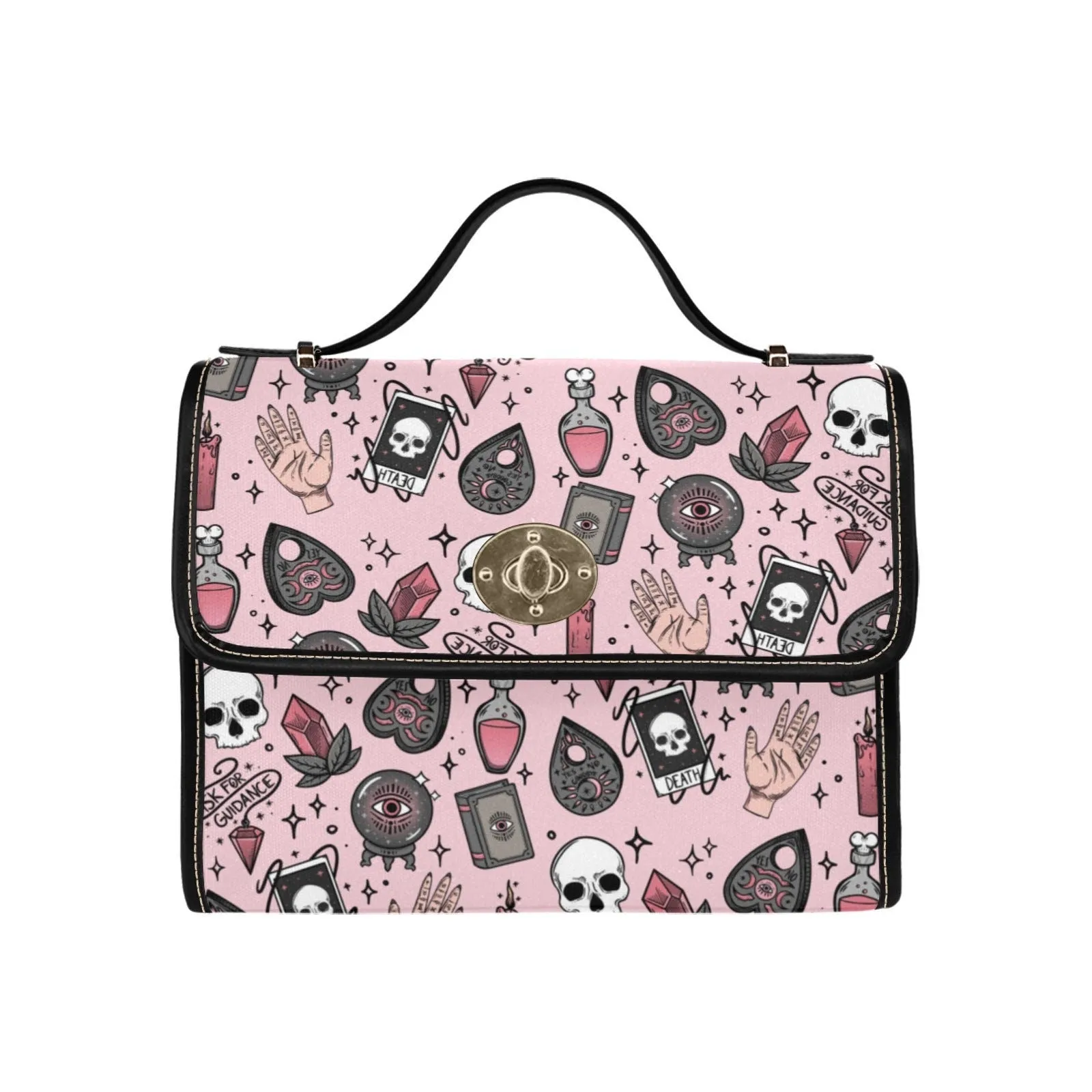 Pink kawaii cute witch potions Canvas Satchel bag, witchy bag for women, cute vegan leather strap hand bag boho bag hippies boho gift