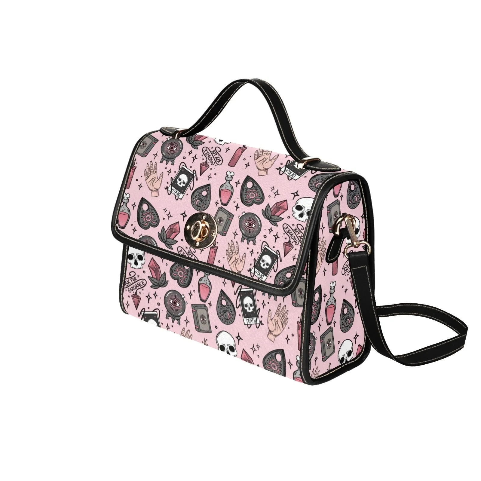 Pink kawaii cute witch potions Canvas Satchel bag, witchy bag for women, cute vegan leather strap hand bag boho bag hippies boho gift