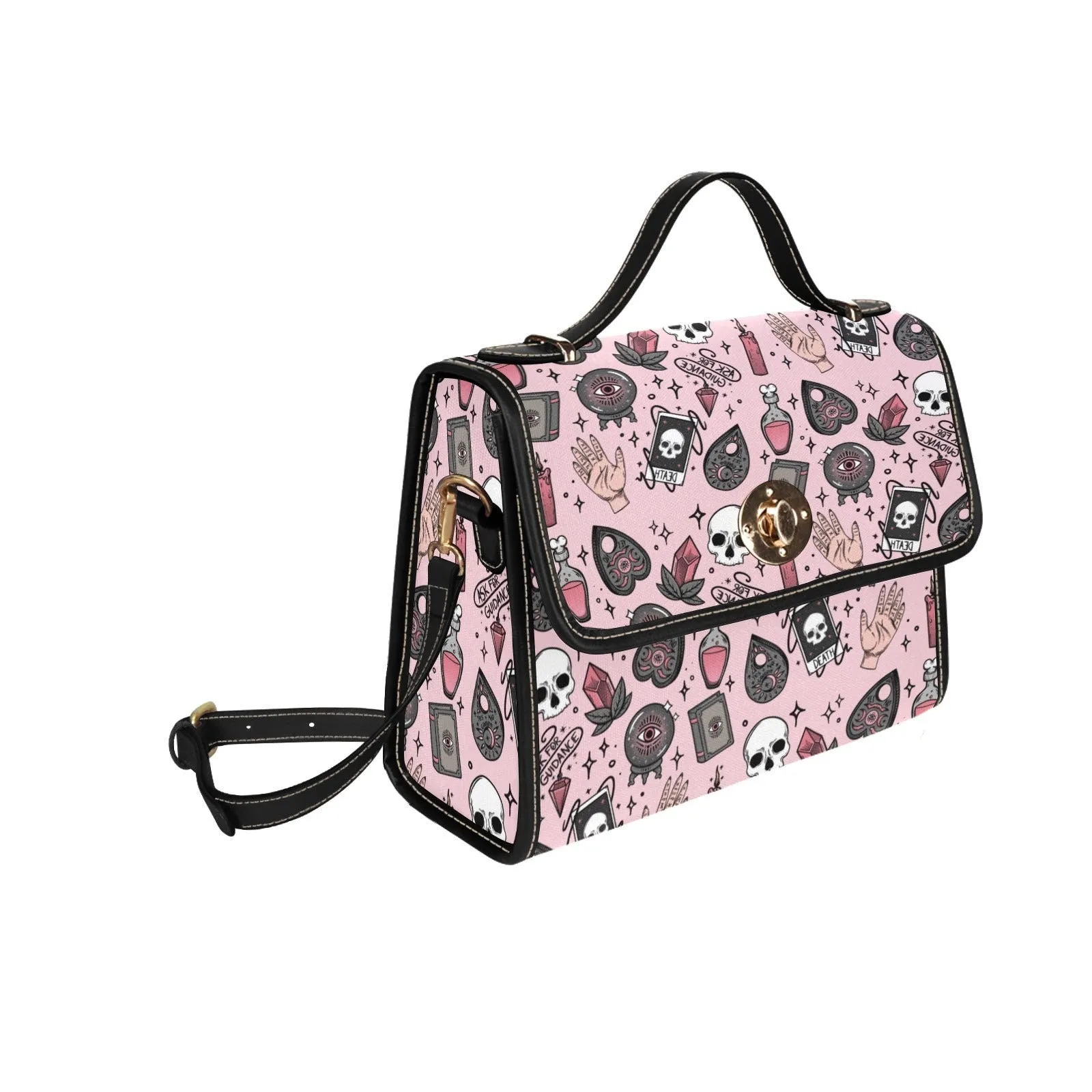 Pink kawaii cute witch potions Canvas Satchel bag, witchy bag for women, cute vegan leather strap hand bag boho bag hippies boho gift
