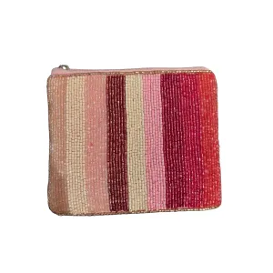 Pink Multi-Color Beaded Coin Pouch