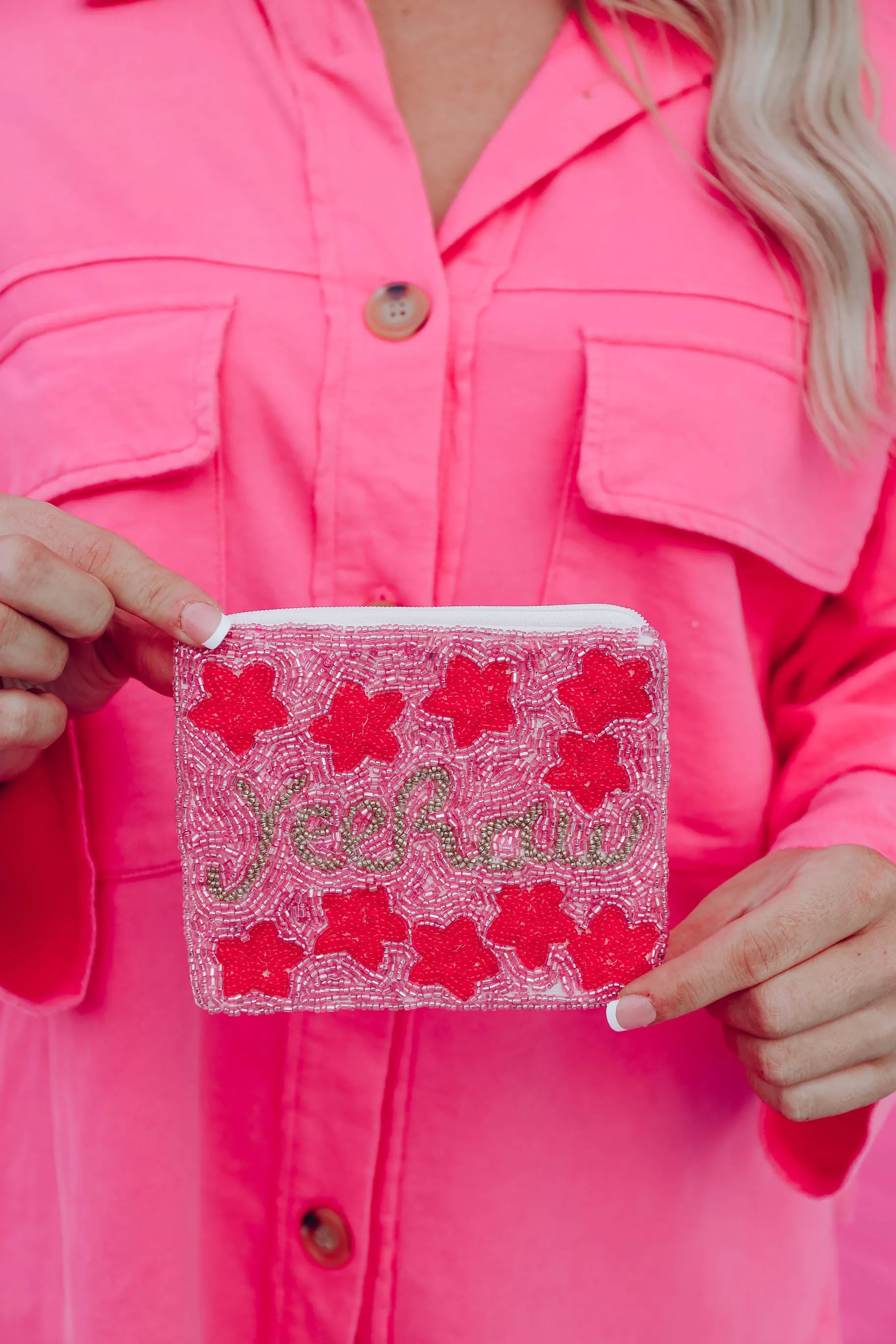 Pink Yeehaw Beaded Pouch