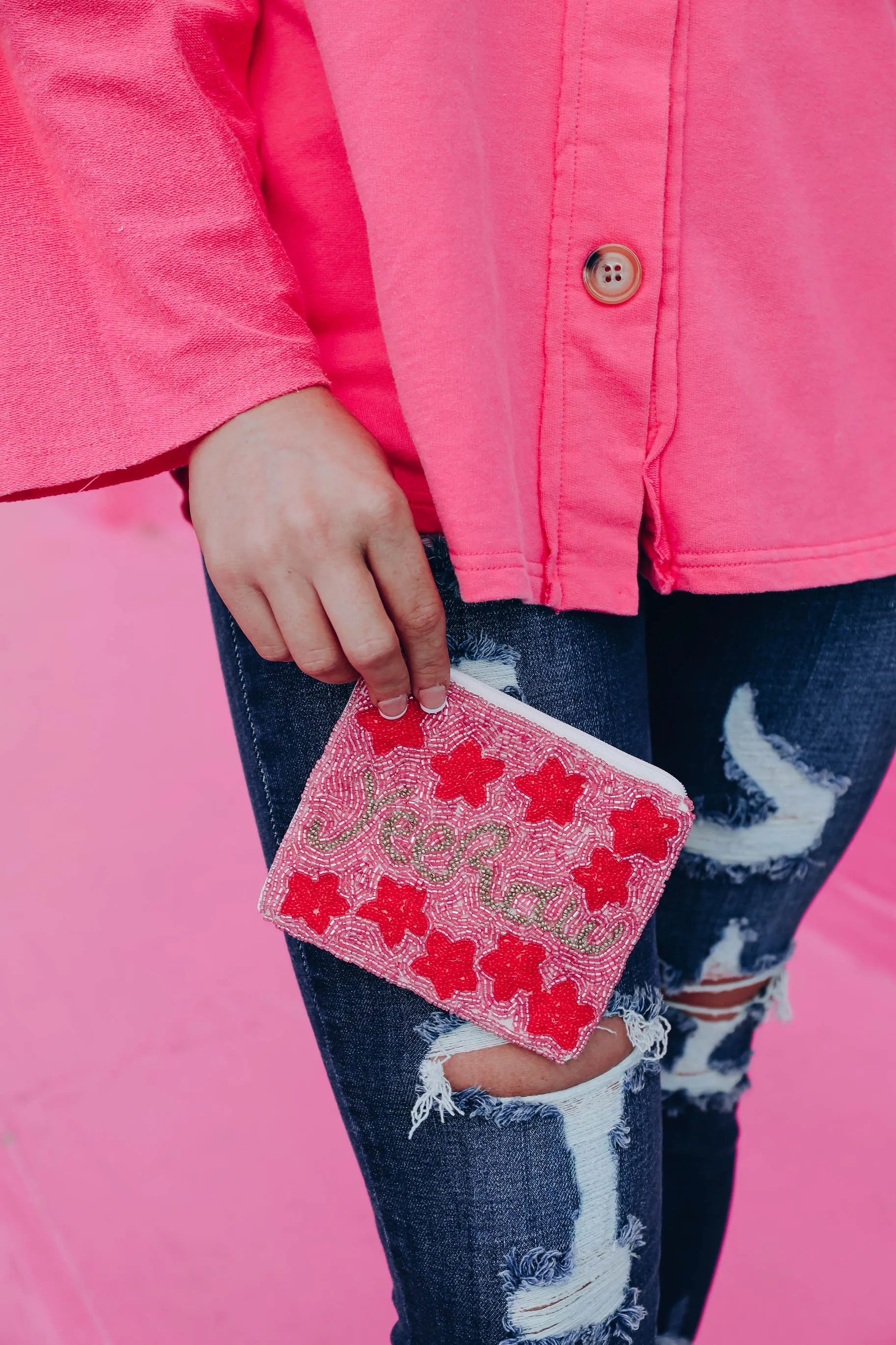 Pink Yeehaw Beaded Pouch