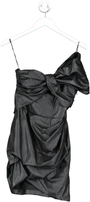 Pinko Black Strapless Faux Leather Bow Detail Mini Dress UK 8
