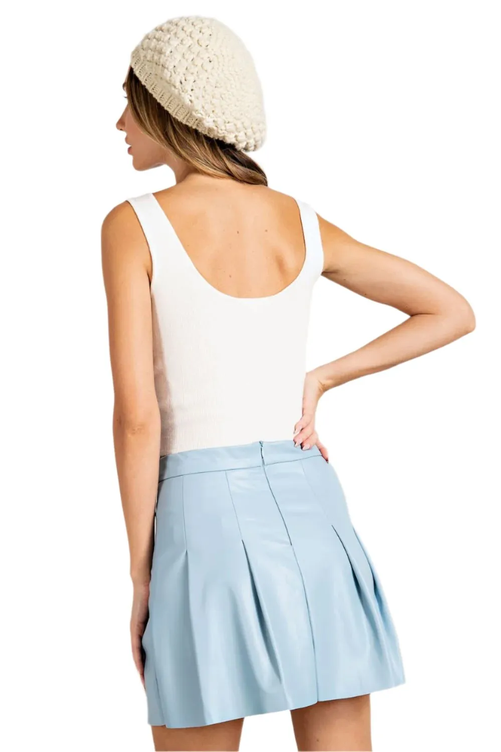Pleated Faux Leather Mini Skirt