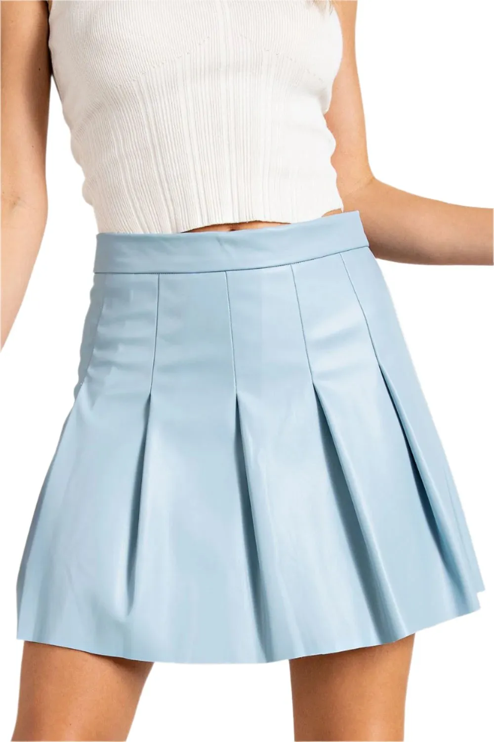 Pleated Faux Leather Mini Skirt