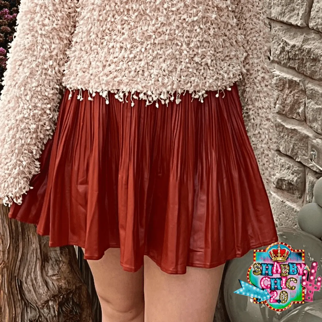 Pleated Mini Skirt - Cognac