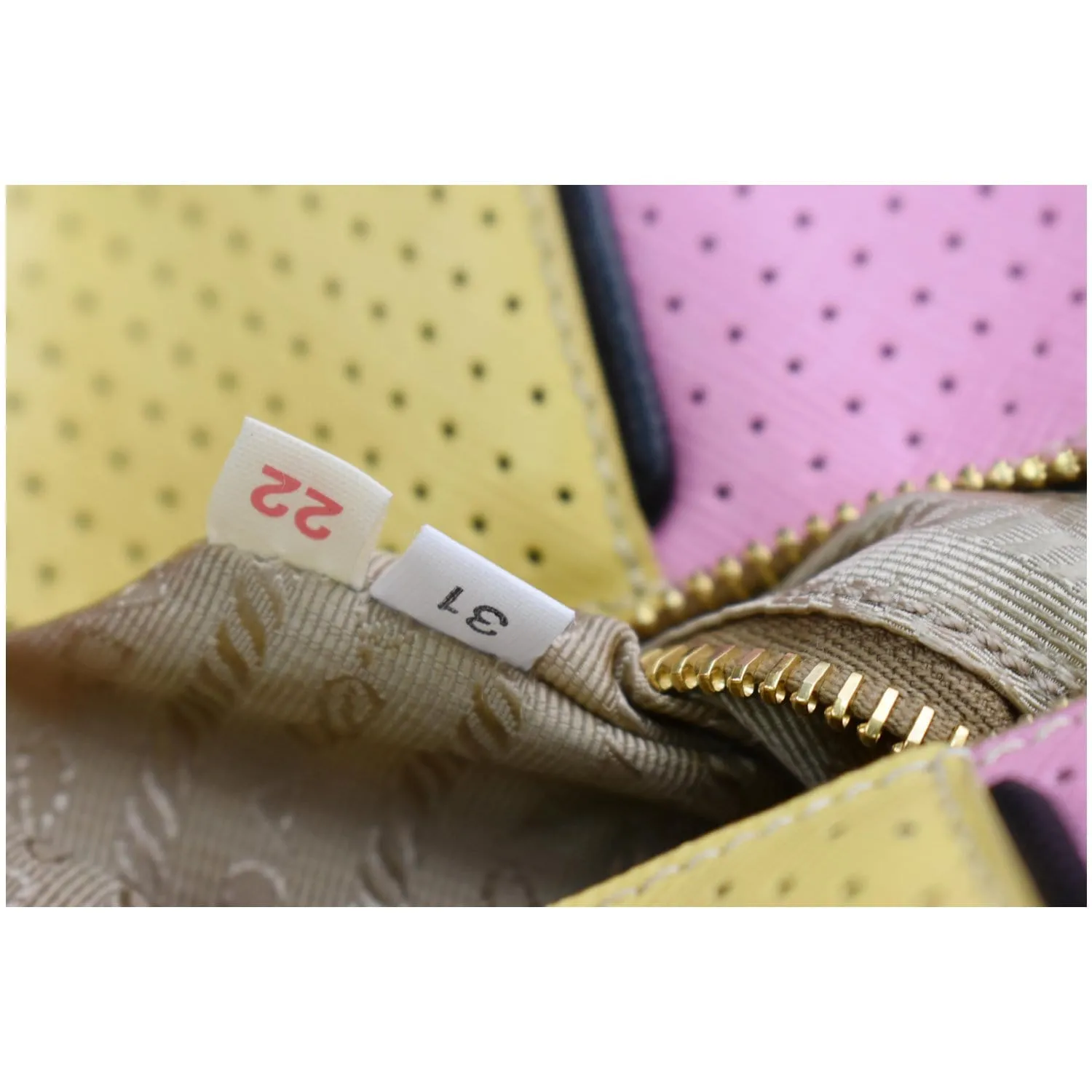 PRADA Bowling Perforated Saffiano Leather Satchel Bag Pink/Yellow