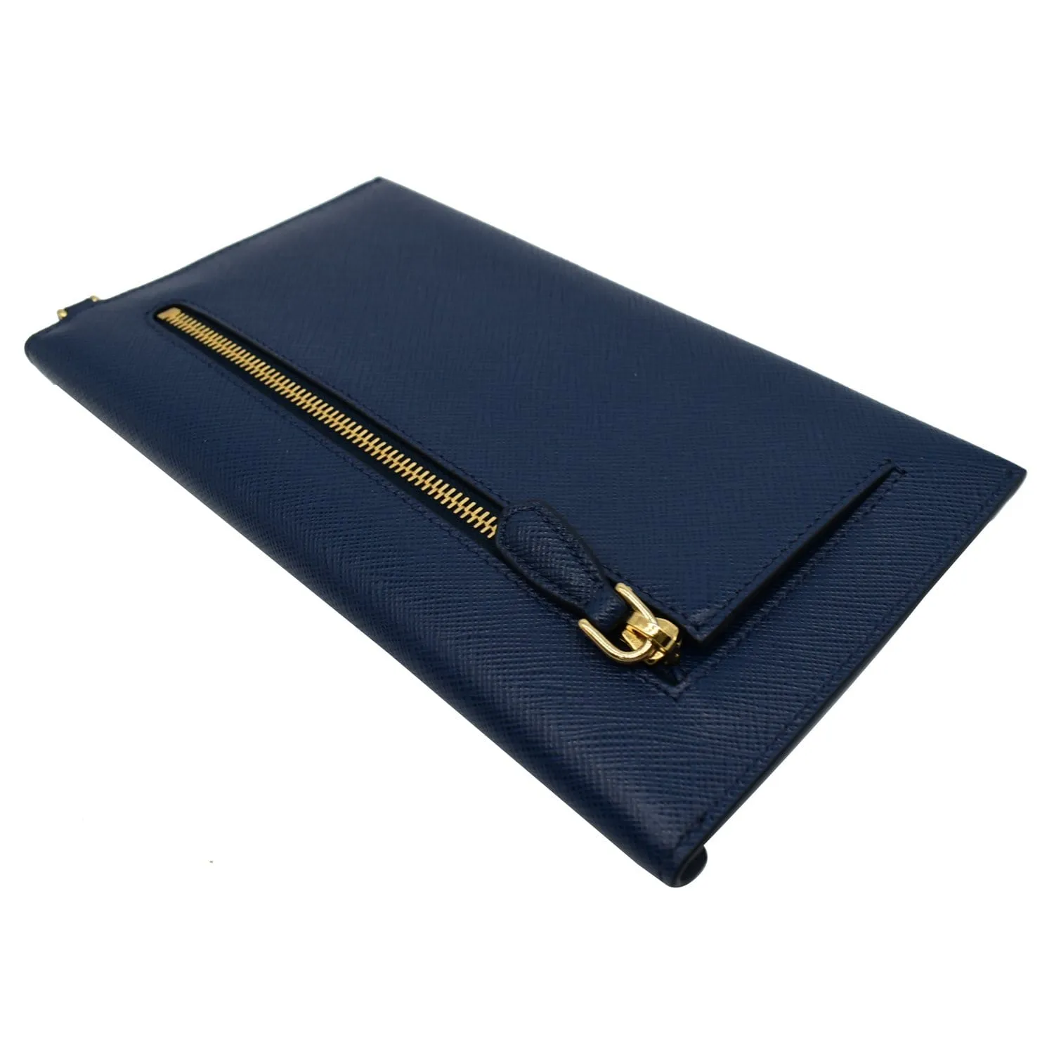PRADA Envelope Leather Chain Clutch Blue 1MF002