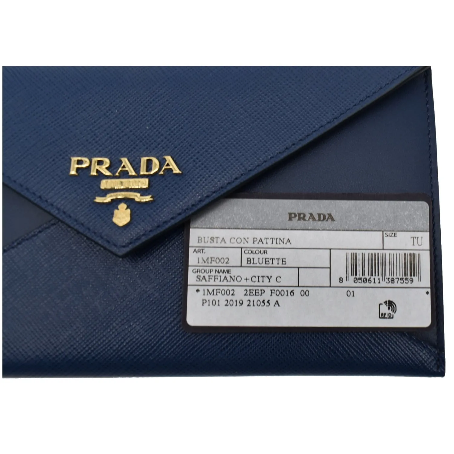 PRADA Envelope Leather Chain Clutch Blue 1MF002