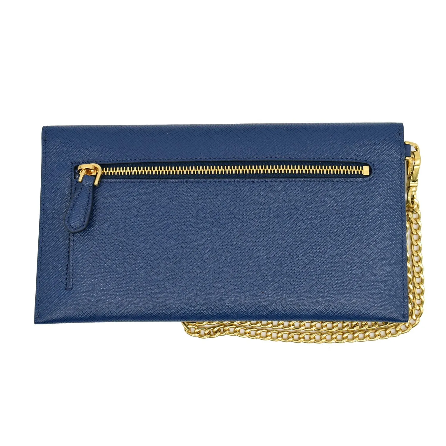PRADA Envelope Leather Chain Clutch Blue 1MF002