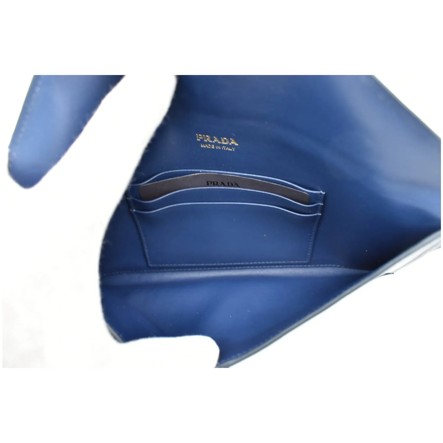 PRADA Envelope Leather Chain Clutch Blue 1MF002