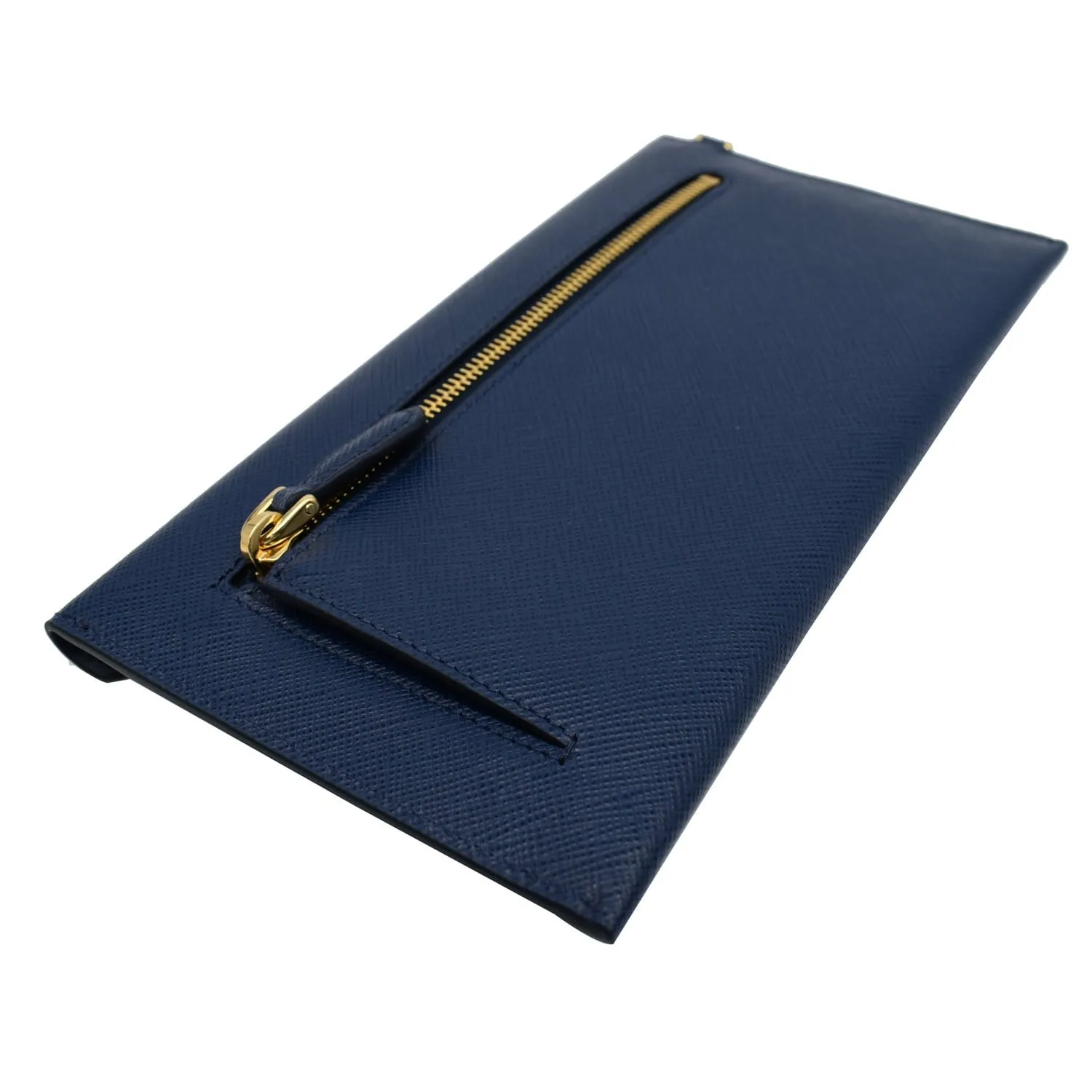 PRADA Envelope Leather Chain Clutch Blue 1MF002