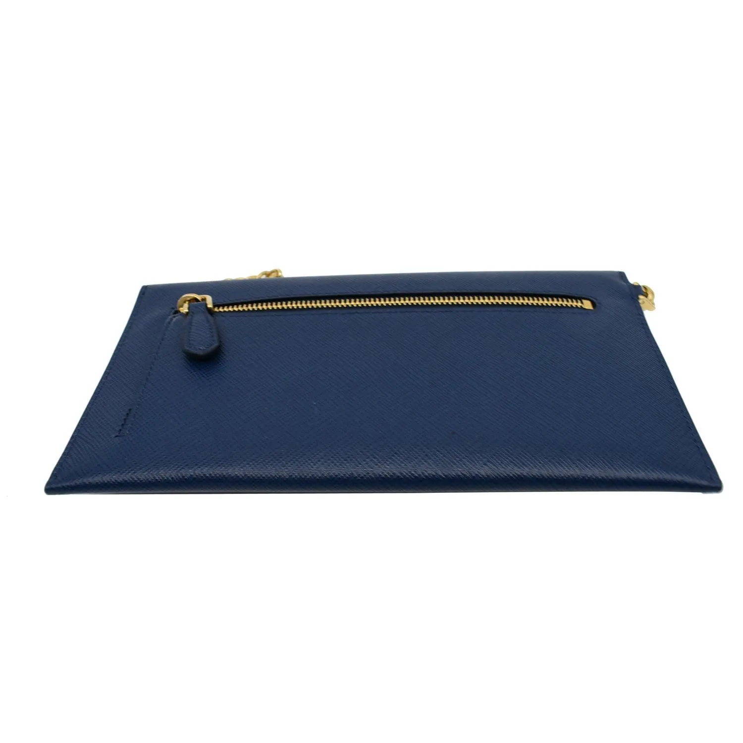 PRADA Envelope Leather Chain Clutch Blue 1MF002