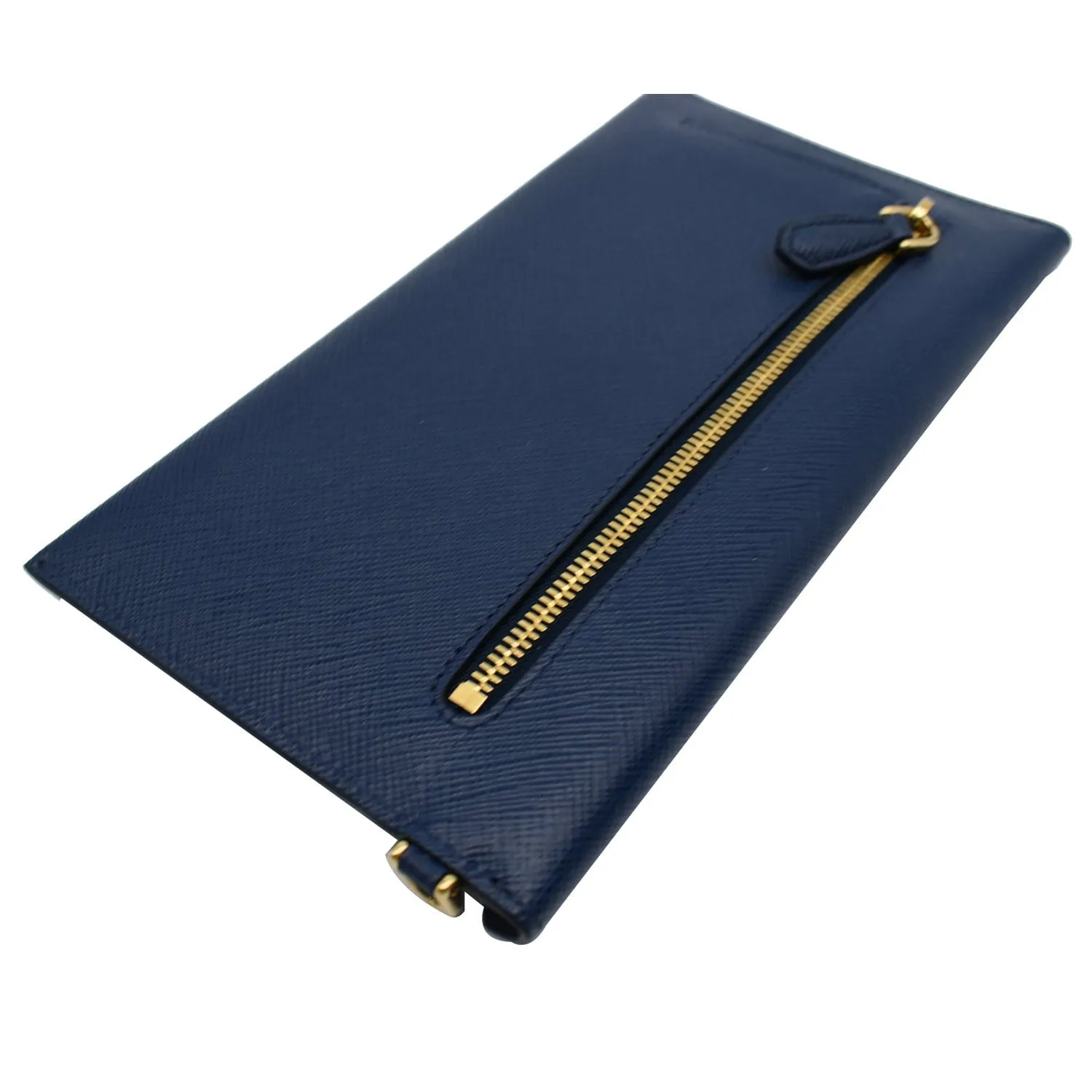 PRADA Envelope Leather Chain Clutch Blue 1MF002