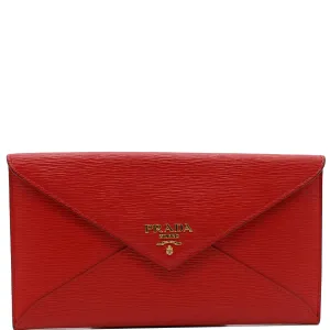 PRADA Envelope Leather Clutch Wallet Red
