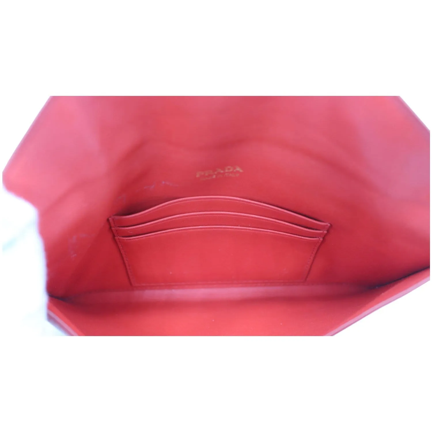 PRADA Envelope Leather Clutch Wallet Red