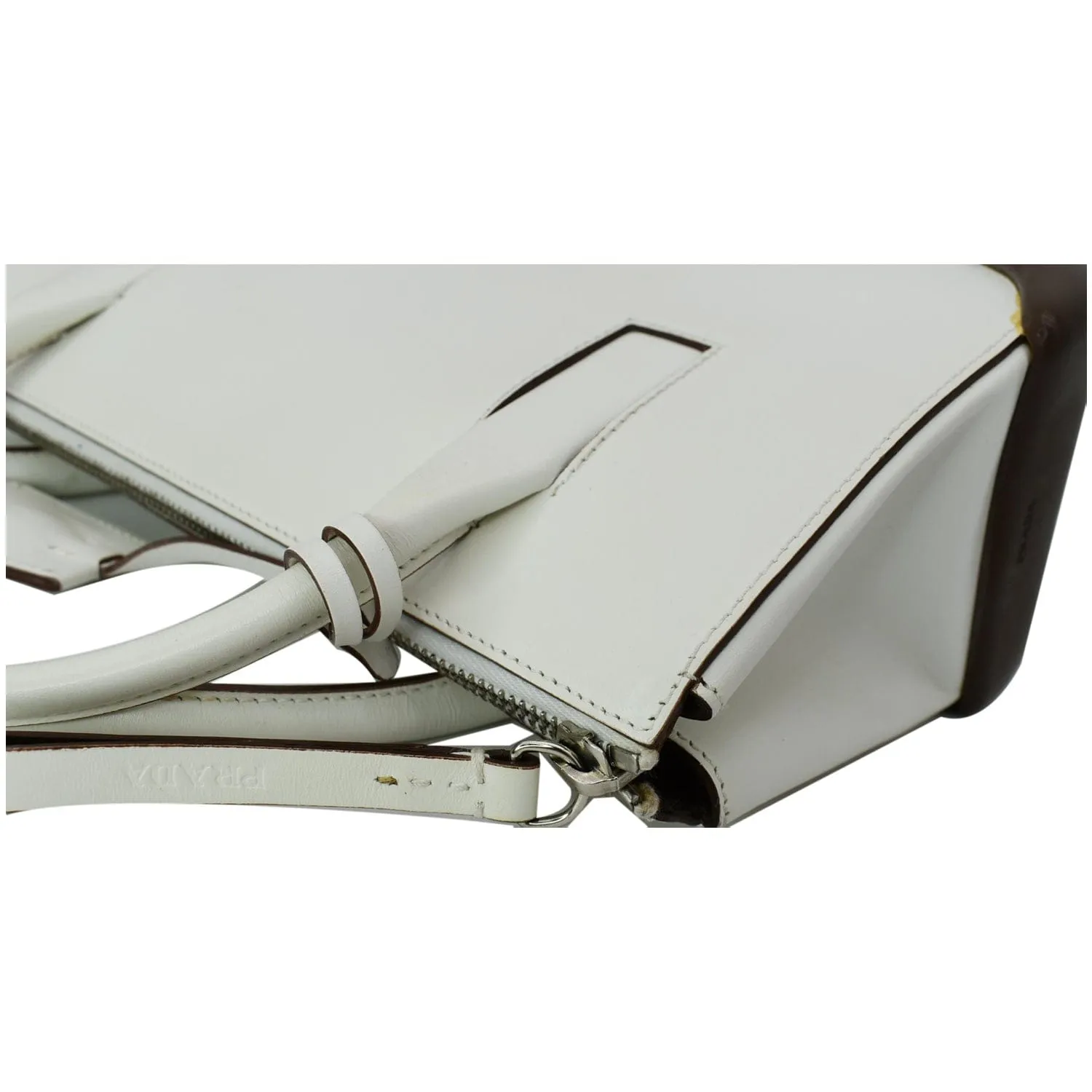 PRADA Leather Top Handle Bag White