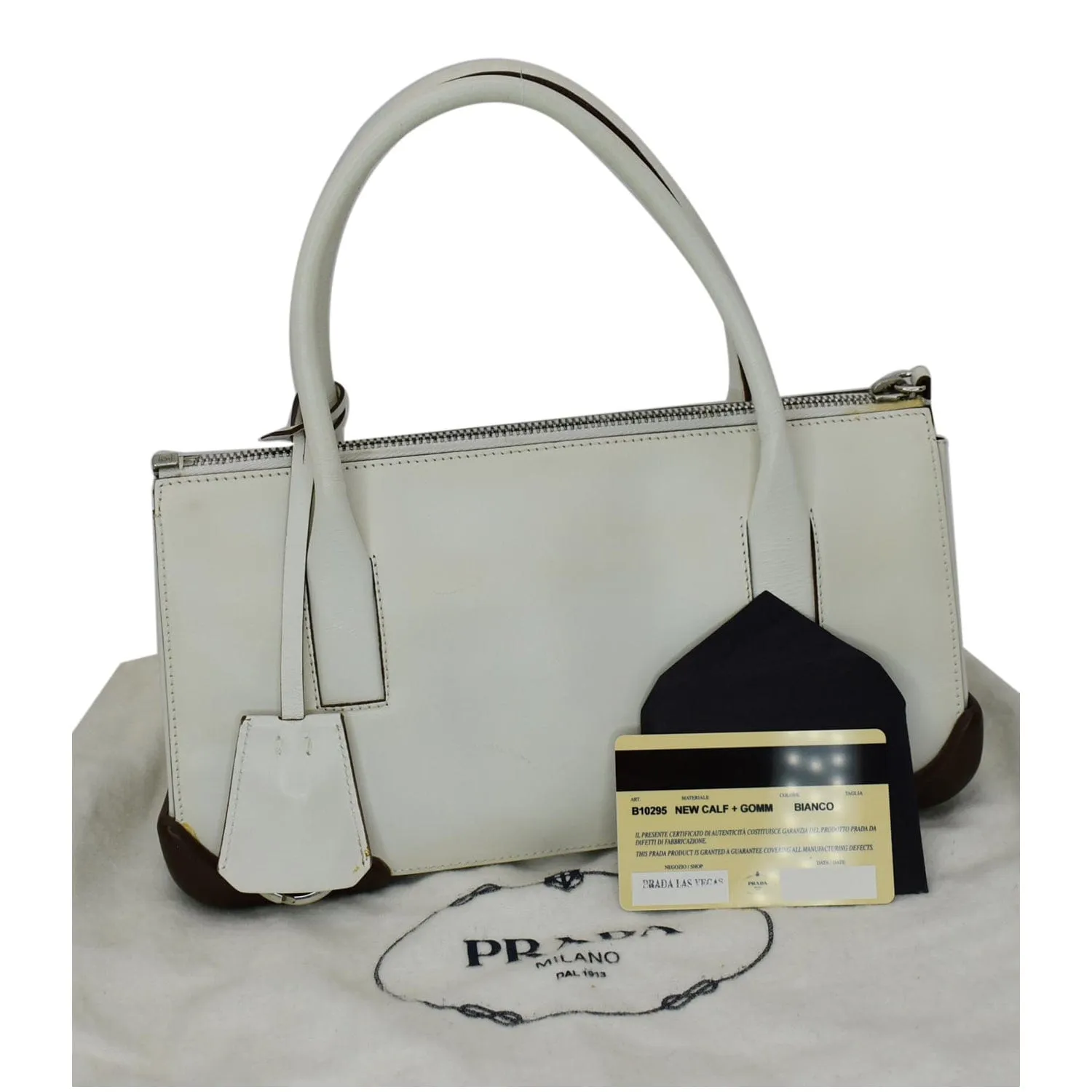 PRADA Leather Top Handle Bag White