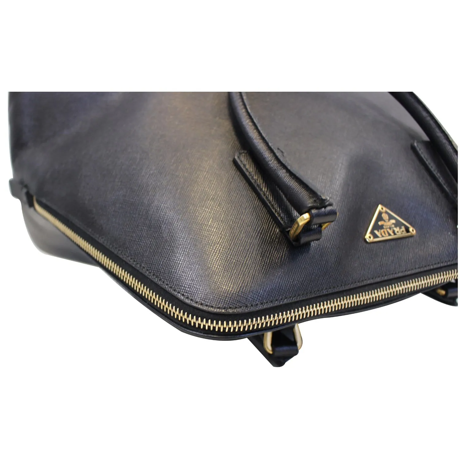 PRADA Saffiano Dome Black Leather Satchel Bag