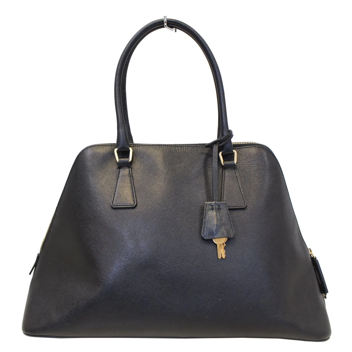 PRADA Saffiano Dome Black Leather Satchel Bag