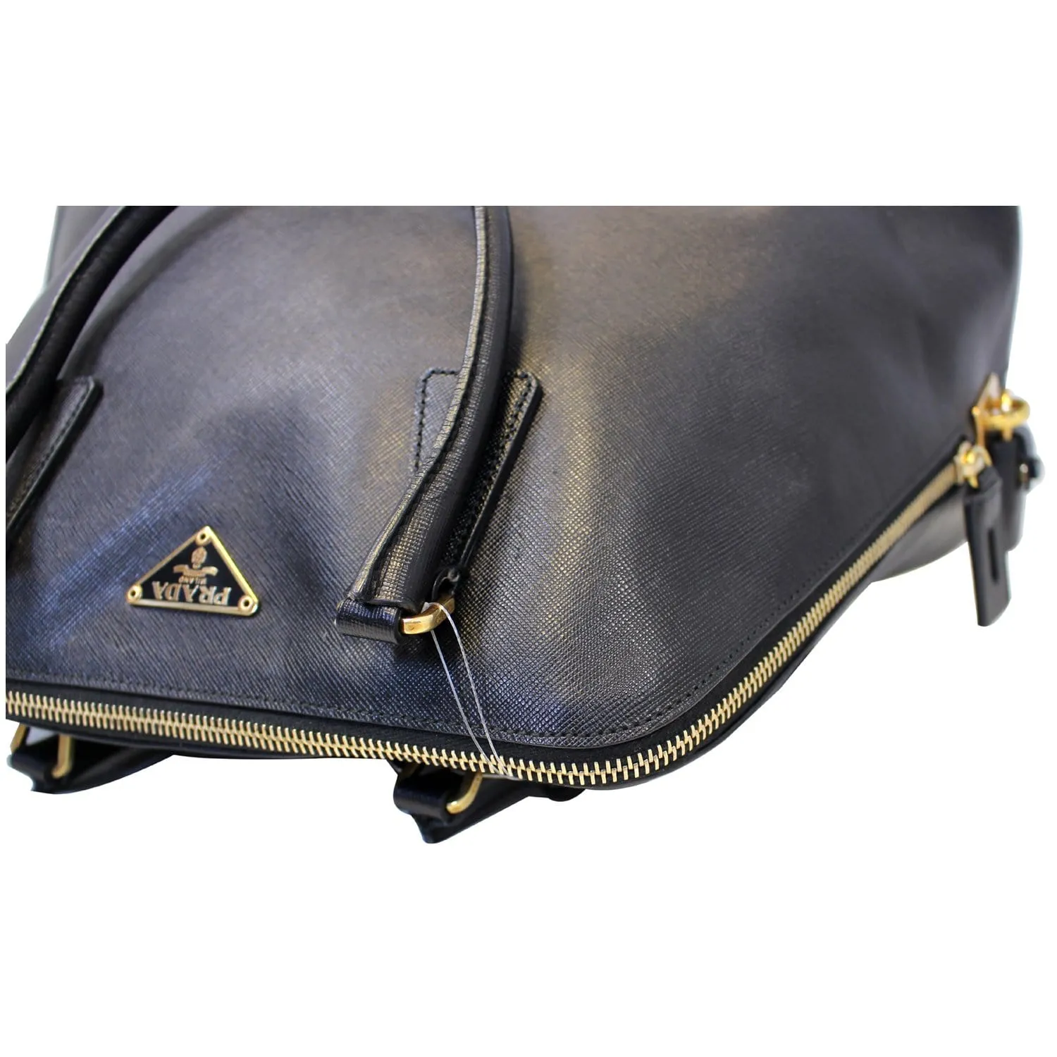 PRADA Saffiano Dome Black Leather Satchel Bag