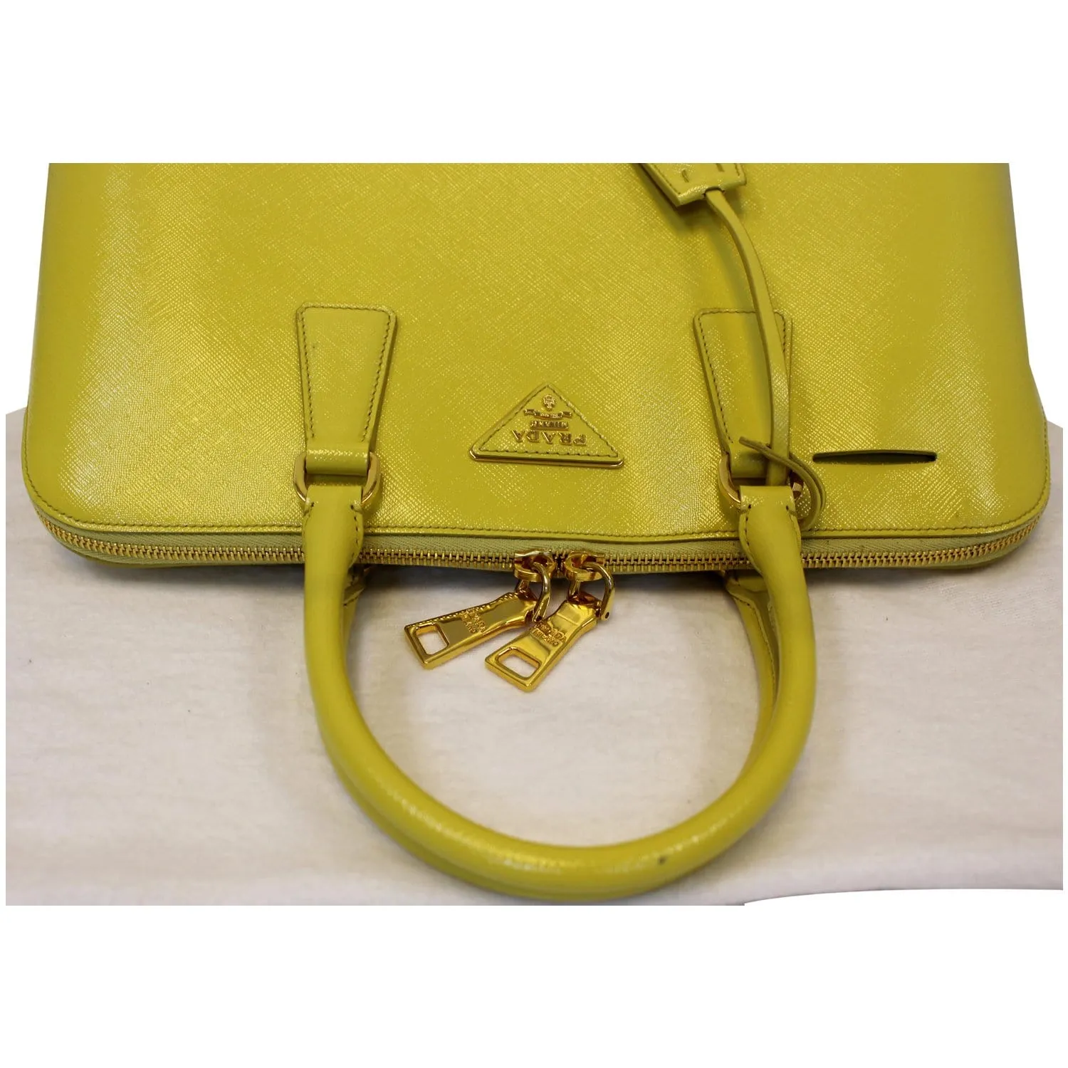 PRADA Saffiano Lux Leather Top Handle Satchel Bag Yellow - Last Call
