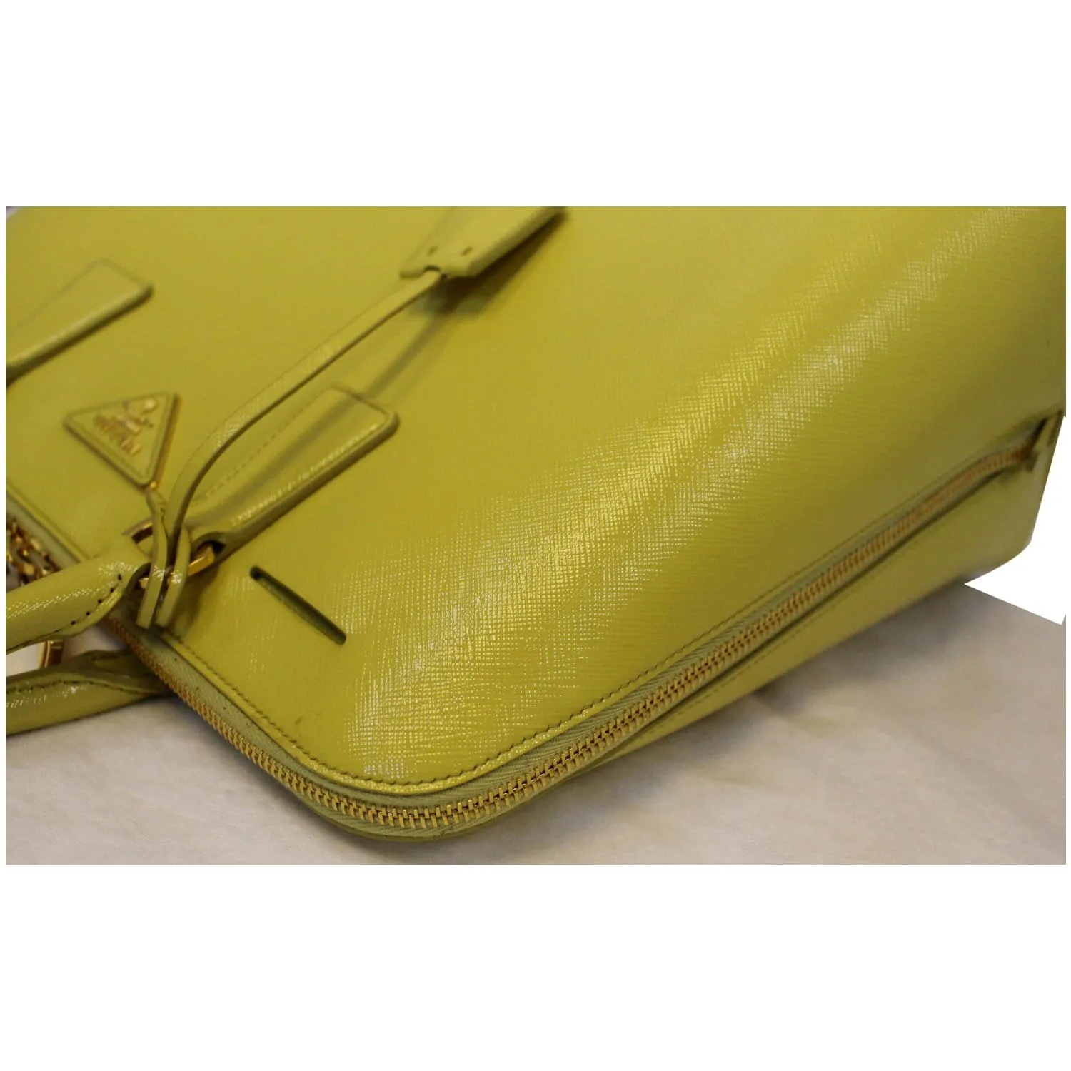 PRADA Saffiano Lux Leather Top Handle Satchel Bag Yellow - Last Call