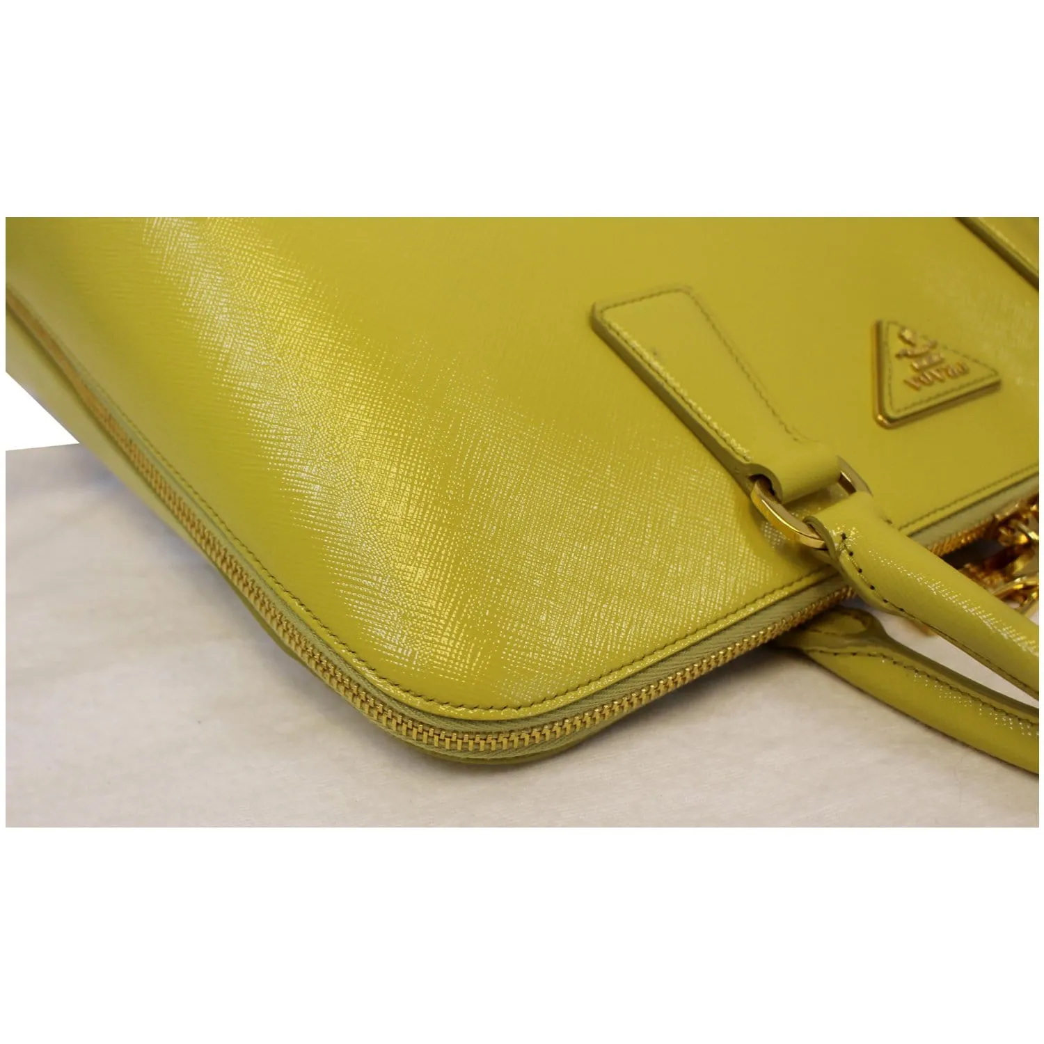PRADA Saffiano Lux Leather Top Handle Satchel Bag Yellow - Last Call