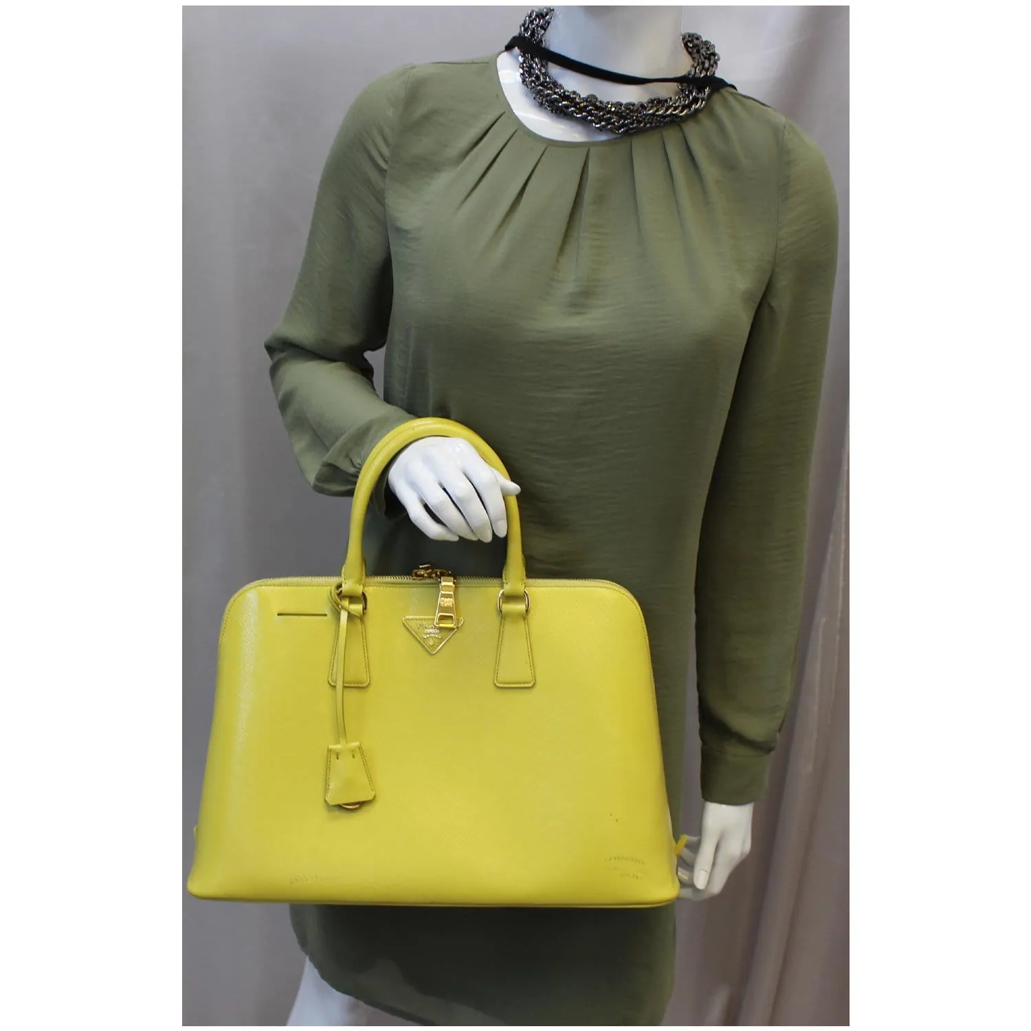 PRADA Saffiano Lux Leather Top Handle Satchel Bag Yellow - Last Call